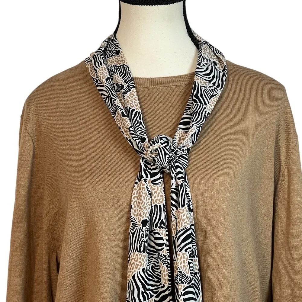 J. Crew Camel Brown Sweater with Zebra Print Attached Scarf new with tags